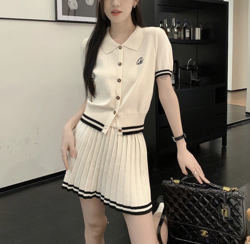 New Summer Polo Shirt Pleated Skirt Women