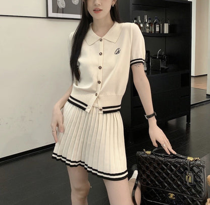 New Summer Polo Shirt Pleated Skirt Women