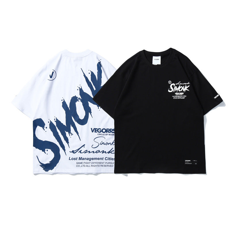Hip-hop Street Graffiti Letters Printed Cotton T-shirt Men