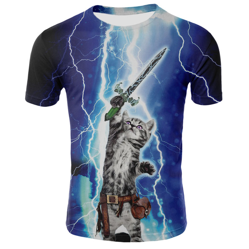 Short-sleeved Cat 3D Printed Tight-fitting Sports