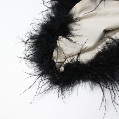 Irregular Skirt Ostrich Hair Patchwork Suit