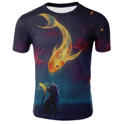 Short-sleeved Cat 3D Printed Tight-fitting Sports