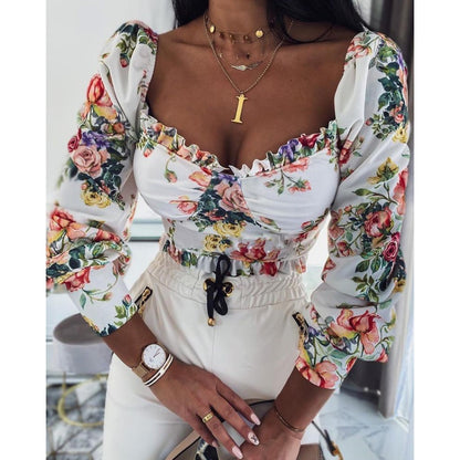 Sexy puff sleeve print top