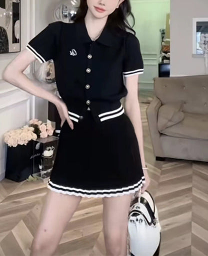 New Summer Polo Shirt Pleated Skirt Women