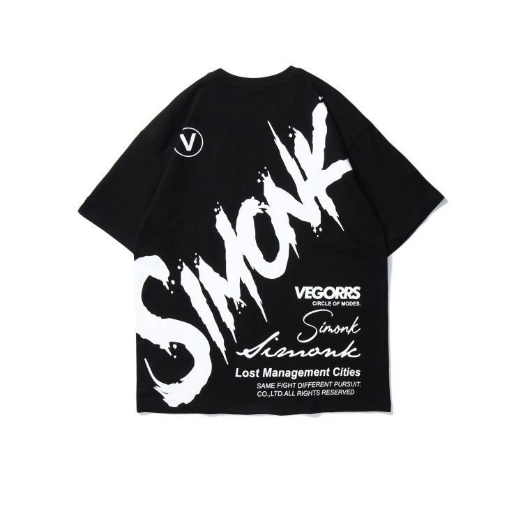 Hip-hop Street Graffiti Letters Printed Cotton T-shirt Men