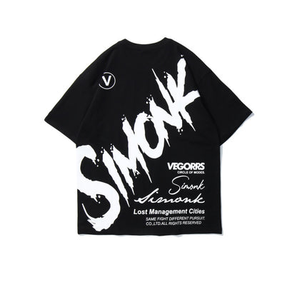 Hip-hop Street Graffiti Letters Printed Cotton T-shirt Men
