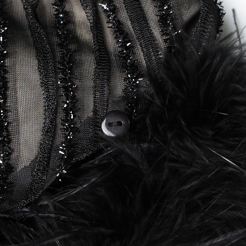 Irregular Skirt Ostrich Hair Patchwork Suit