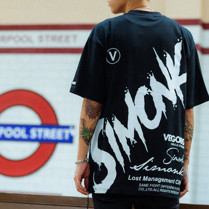 Hip-hop Street Graffiti Letters Printed Cotton T-shirt Men