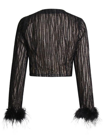 Irregular Skirt Ostrich Hair Patchwork Suit