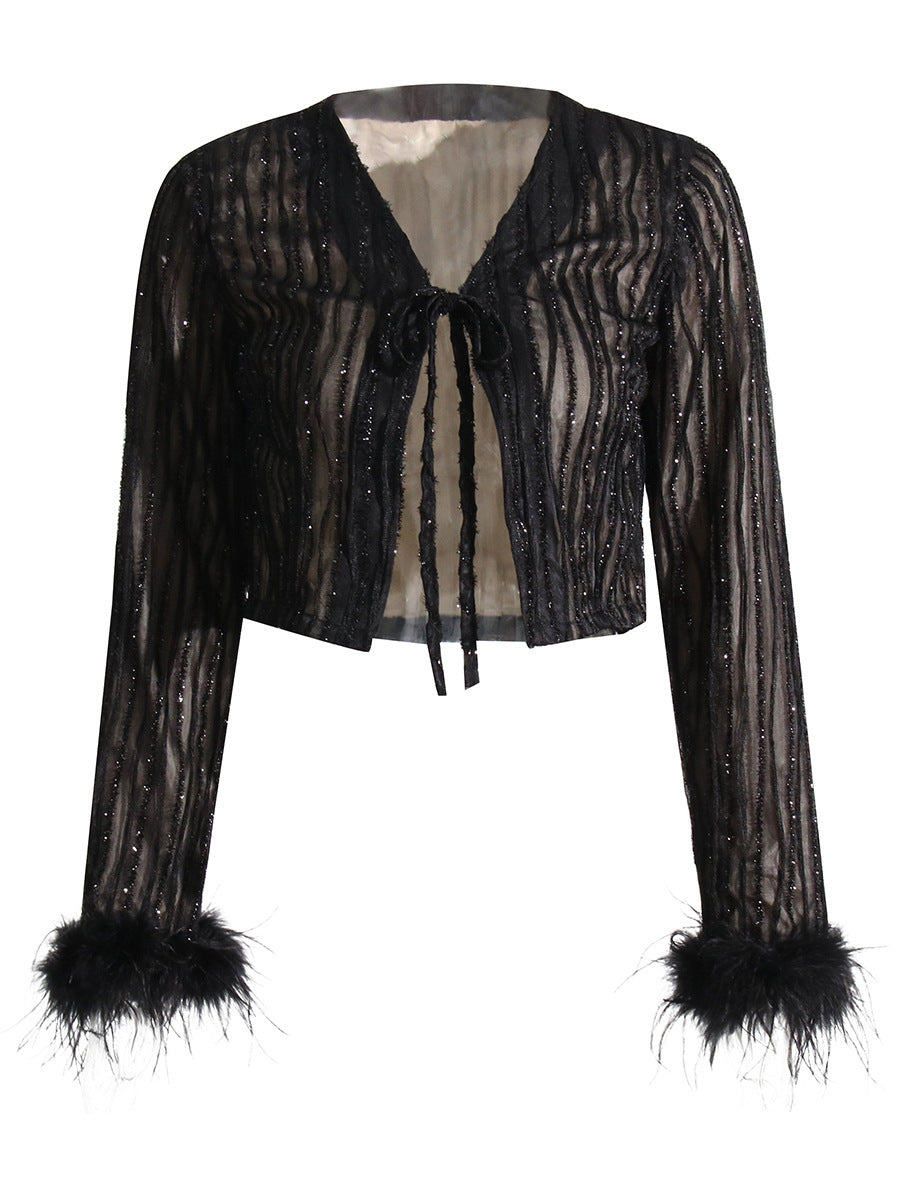 Irregular Skirt Ostrich Hair Patchwork Suit