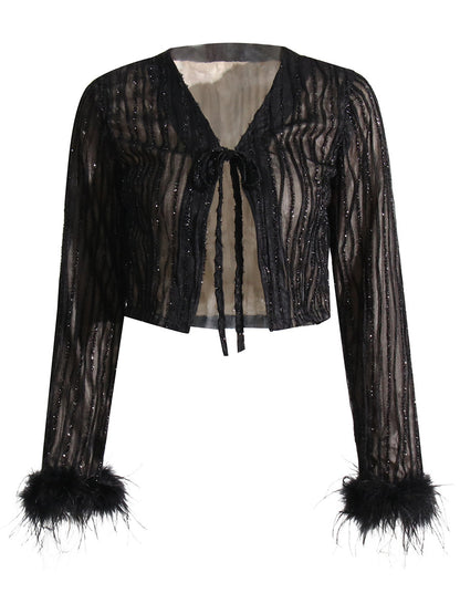 Irregular Skirt Ostrich Hair Patchwork Suit