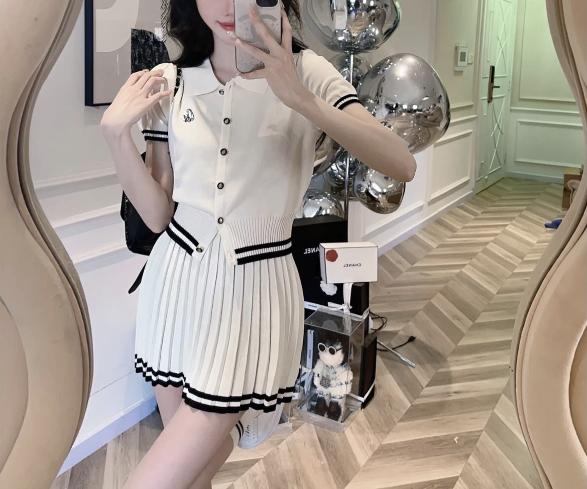 New Summer Polo Shirt Pleated Skirt Women