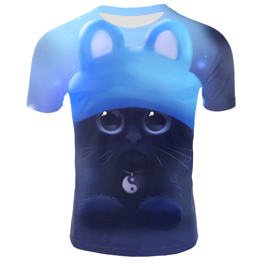 Short-sleeved Cat 3D Printed Tight-fitting Sports
