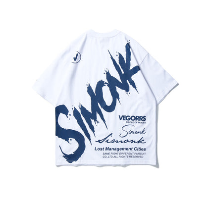 Hip-hop Street Graffiti Letters Printed Cotton T-shirt Men