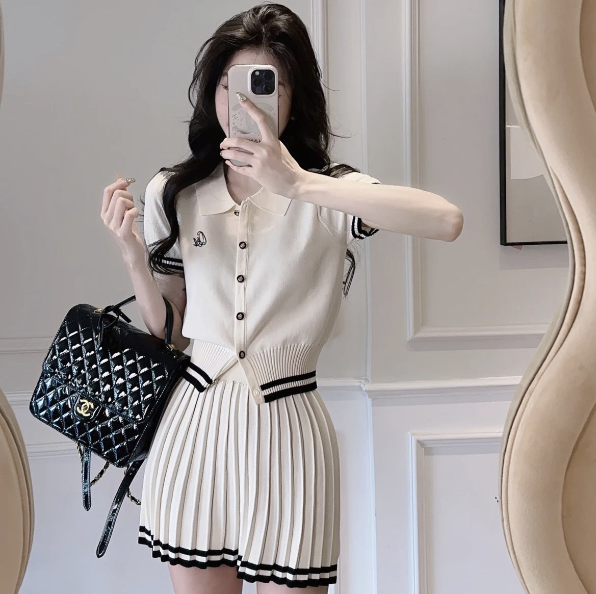 New Summer Polo Shirt Pleated Skirt Women