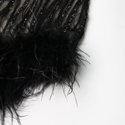 Irregular Skirt Ostrich Hair Patchwork Suit