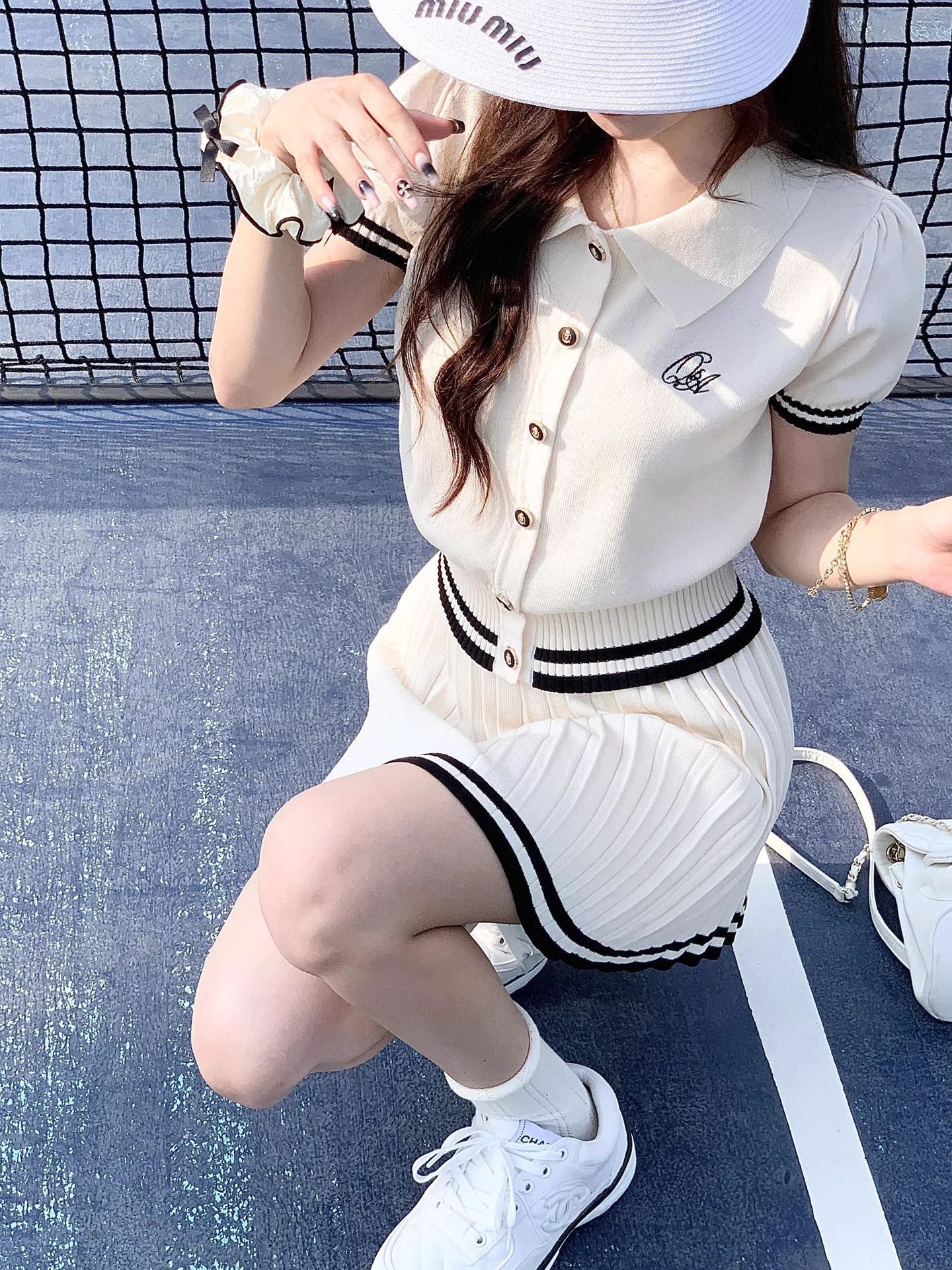 New Summer Polo Shirt Pleated Skirt Women